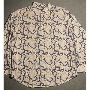 BUGATCHI UOMO Men's LARGE BLUE/White PAISLEY LONG SLEEVE  Button Down‎ Shirt